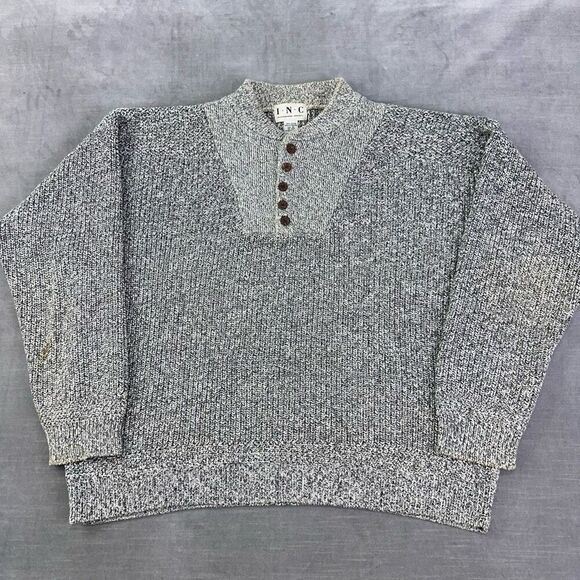 Vintage INC Sweater Womens XL‎ Grey Chunky Knit Cowl Neck Henley Pullover 90s - Picture 2 of 8